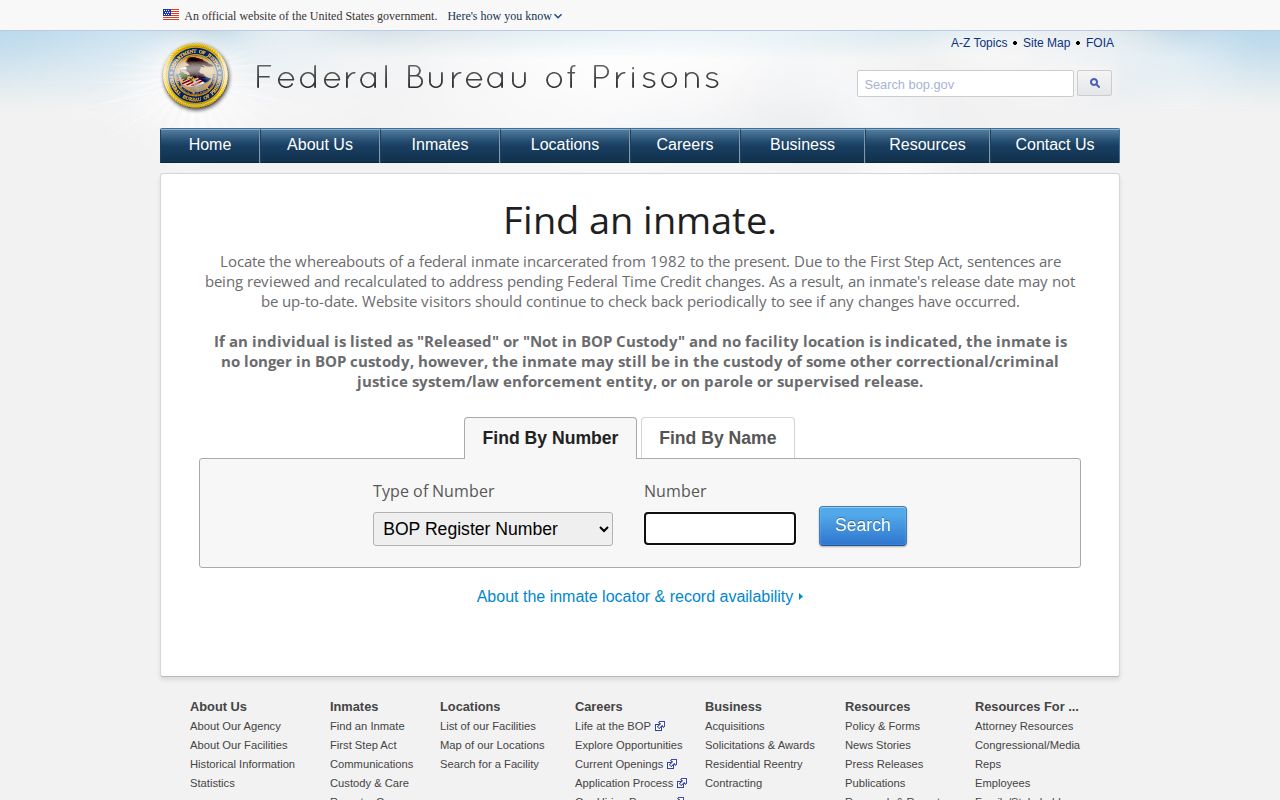 Federal BOP release locator serving Marshall County cases